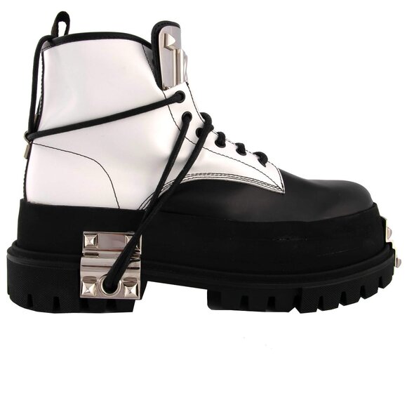 Dolce & Gabbana - Platform Leather Biker Combat Boots with Logo and Studs Black - Picture 1 of 5